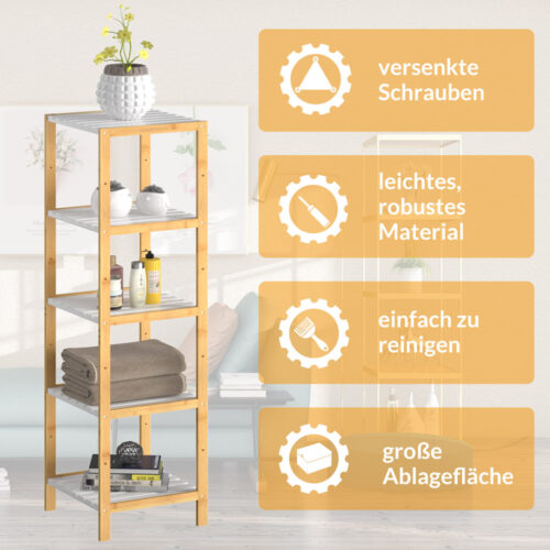 Raft independent din bambus, alb, 140x33x34cm
