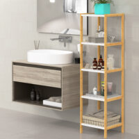 Raft independent din bambus, alb, 140x33x34cm