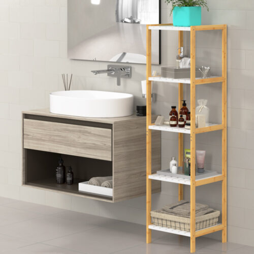 Raft independent din bambus, alb, 140x33x34cm