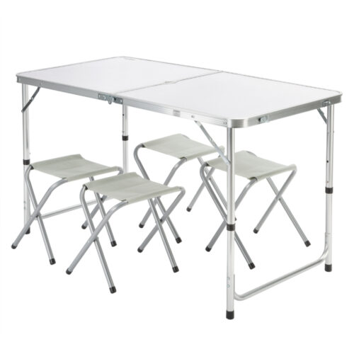 de_108133d_2.jpg Set de scaune de camping cu 5 piese, aluminiu alb, pliabil