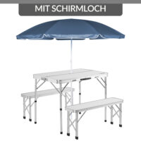 Set masa cu banci pliabile pentru camping, aluminiu alb