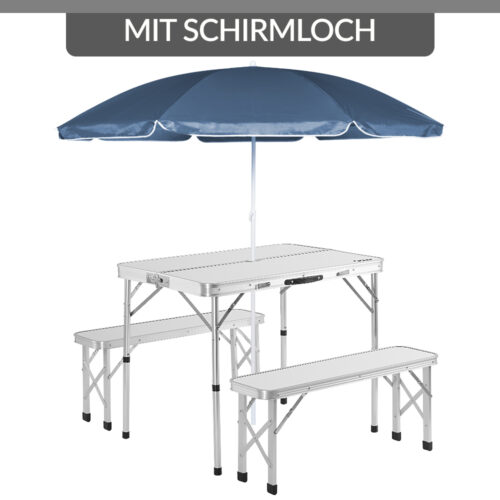 Set masa cu banci pliabile pentru camping, aluminiu alb