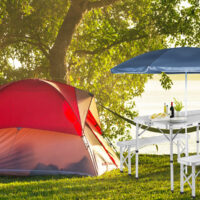 Set masa cu banci pliabile pentru camping, aluminiu alb