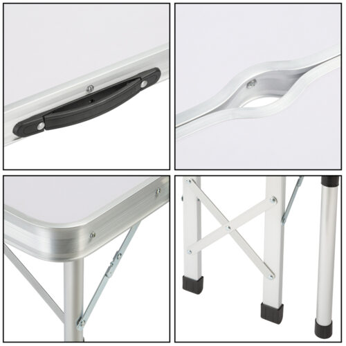 Set masa cu banci pliabile pentru camping, aluminiu alb
