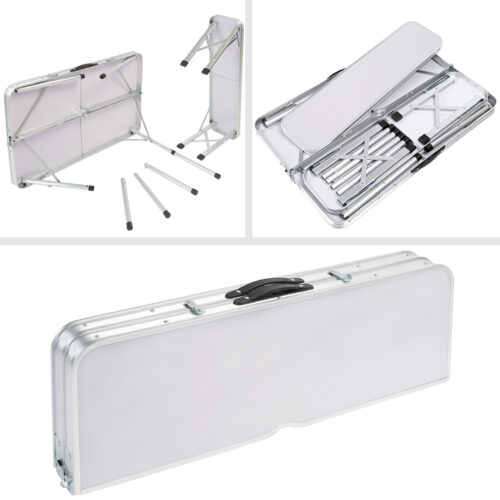 Set masa cu banci pliabile pentru camping, aluminiu alb