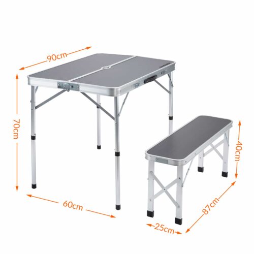 Set de scaune de camping din 3 piese, aluminiu gri, pliabil cu mâner, economisește spațiu