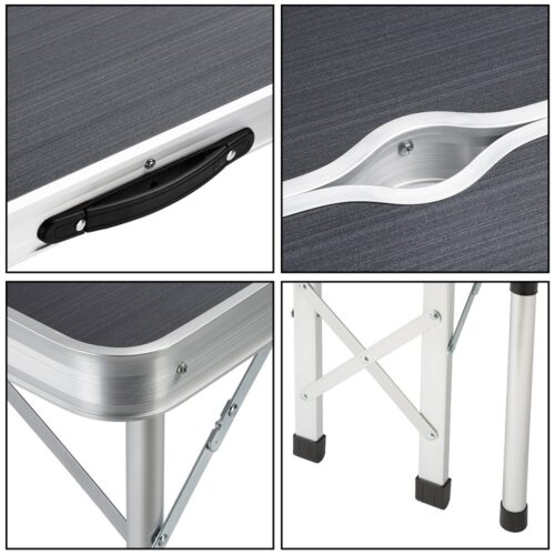Set de scaune de camping din 3 piese, aluminiu gri, pliabil cu mâner, economisește spațiu