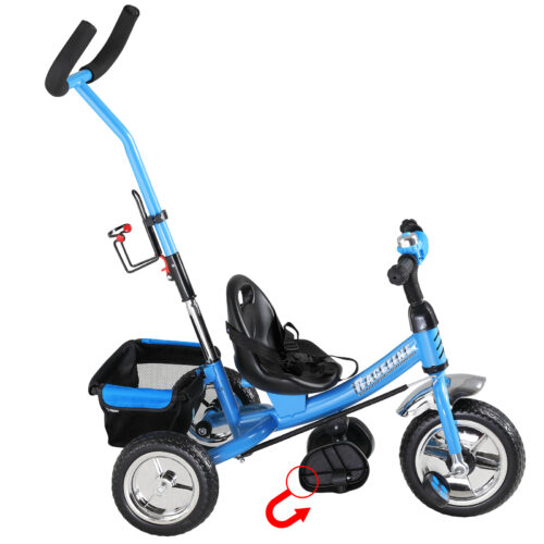 Tricicletă pentru copii Raceline, albastră, metal, bară de împingere