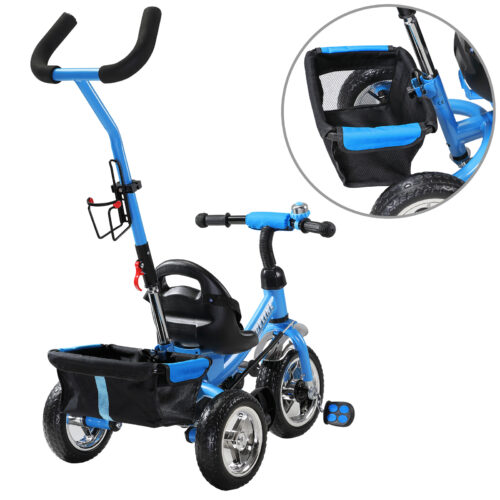 Tricicletă pentru copii Raceline, albastră, metal, bară de împingere