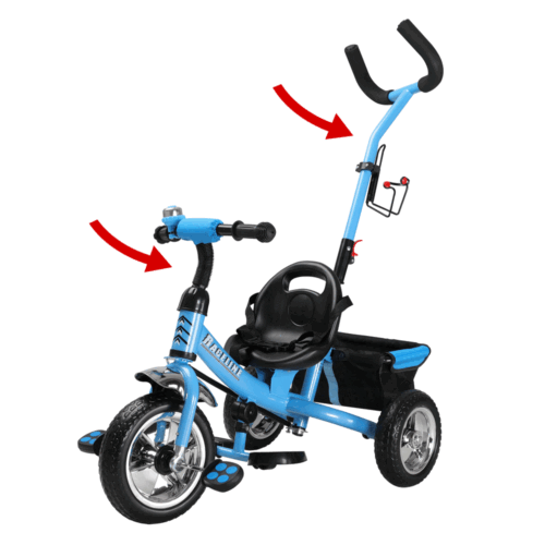Tricicletă pentru copii Raceline, albastră, metal, bară de împingere