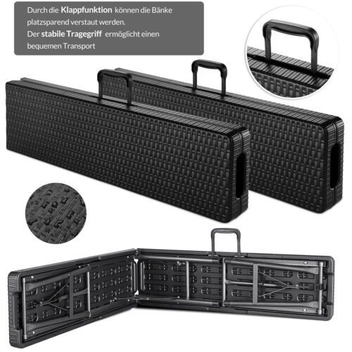 Bănci Malmö din ratan, set de 2, negre, 180 cm