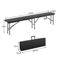 Bănci Malmö din ratan, set de 2, negre, 180 cm