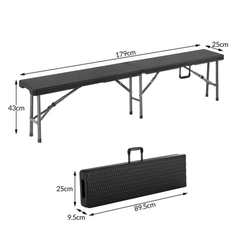 Bănci Malmö din ratan, set de 2, negre, 180 cm