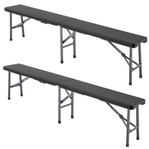 Bănci Malmö din ratan, set de 2, negre, 180 cm