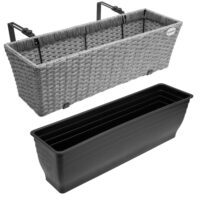 Cutie de flori din poliratan, set de 2, gri