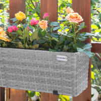 Cutie de flori din poliratan, set de 2, gri