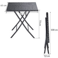 Masă pliabilă din poliratan Rom neagră 75x65x65cm
