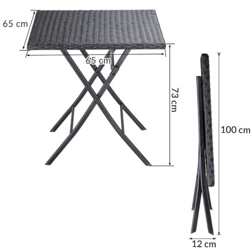 Masă pliabilă din poliratan Rom neagră 75x65x65cm