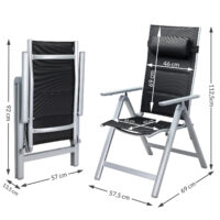 de_108765d_8.jpg Scaun de grădină pliabil cu spătar înalt Bern Premium, set de 2, argintiu, aluminiu, tapițat și reglabil