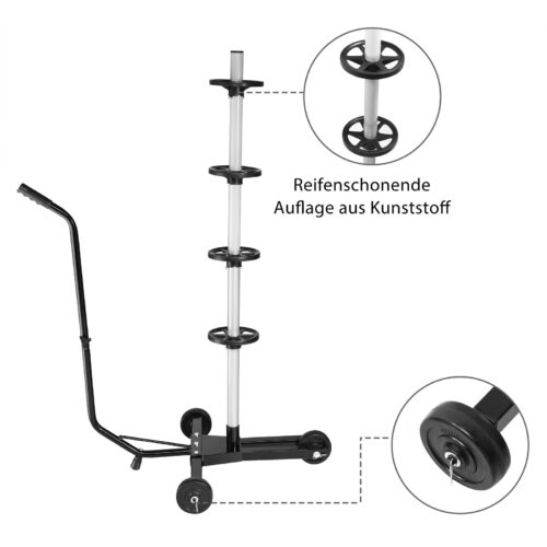Suport anvelope, aluminiu negru, până la 225 mm, mobil