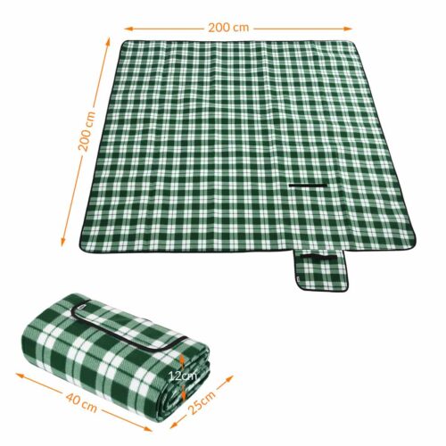 Pătură de picnic, carouri/verde, 2x2m