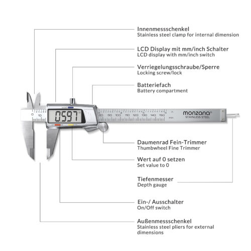 Șubler digital 0-150mm din oțel, inclusiv carcasă rigidă