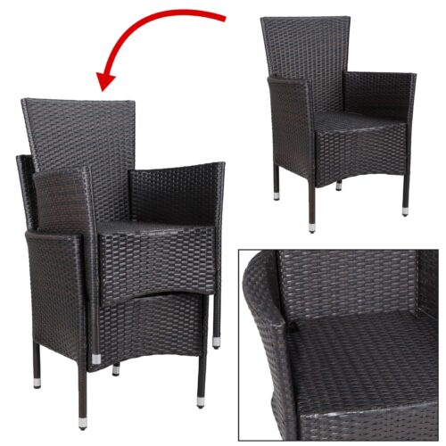 Set de 2 scaune de grădină din poliratan, maro/crem, suprapunibile