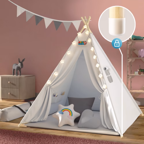 de_109523g5 Cort de joacă Teepee alb 160x130x130cm