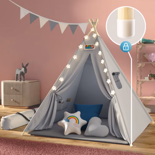 de_109525g5 Cort de joacă Teepee gri 160x130x130cm
