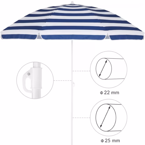 Umbrelă de soare Cyprus, albastră/albă, 180 cm, protecție UV 50+, funcție de înclinare