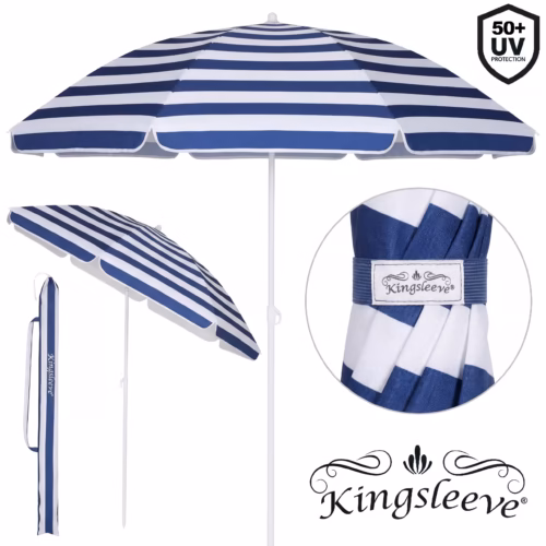 Umbrelă Crete, albastru/alb, 200 cm, protecție UV 50+, funcție de înclinare