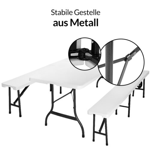 Set grădină de bere, 3 piese, plastic, alb, 183 cm