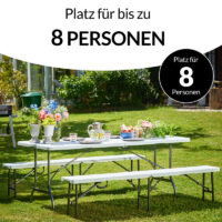 Set grădină de bere, 3 piese, plastic, alb, 183 cm