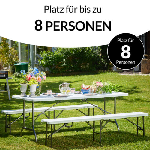 Set grădină de bere, 3 piese, plastic, alb, 183 cm