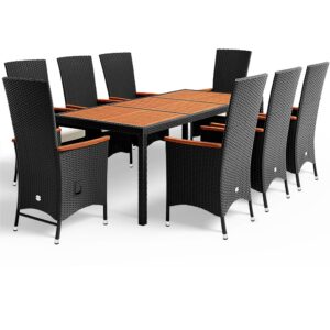 Set de scaune de grădină Rio, 9 piese, poliratan, negru