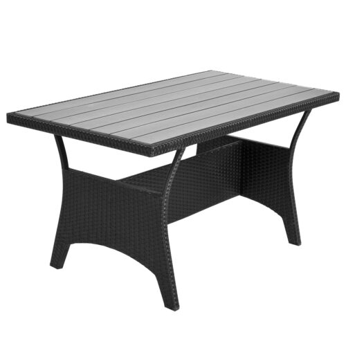 Set de lounge din poliratan negru/crem, blat de masă WPC