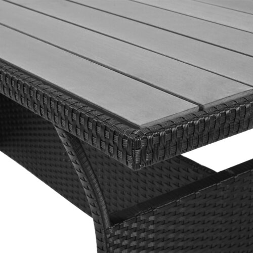 Set de lounge din poliratan negru/crem, blat de masă WPC