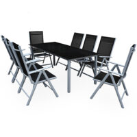 Set de scaune de grădină Bern, 9 piese, pentru 8 persoane, antracit, aluminiu, sticlă mată
