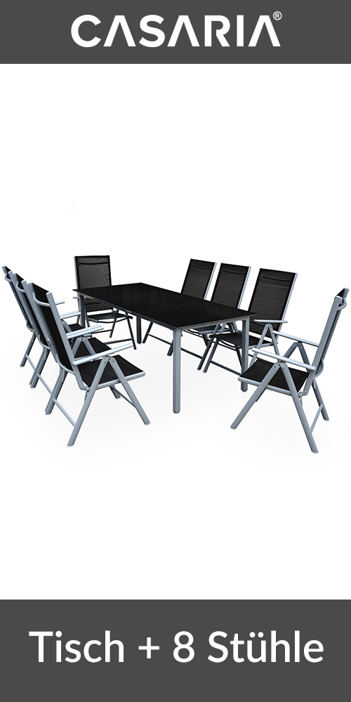 Set de scaune de grădină Bern, 9 piese, pentru 8 persoane, antracit, aluminiu, sticlă mată