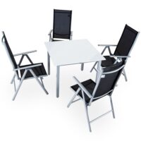 Mobilier de grădină Bern, 5 piese, argintiu, aluminiu, sticlă mată