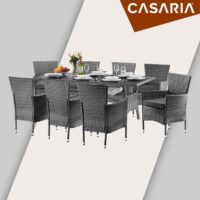 Masă de grădină din poliratan Takeo gri 190x90x75cm WPC