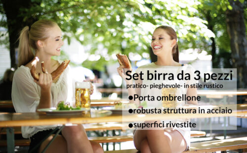 Set de grădină de bere pliabil, format din 3 piese, 170 cm, pentru 8 persoane, economisitor de spațiu, rezistent la intemperii