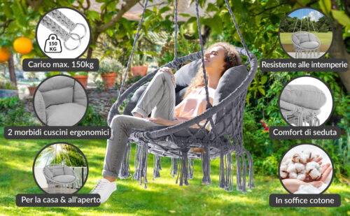 Scaun suspendat antracit 80x60x140cm