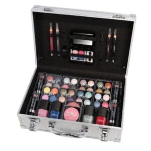 Trusa de Machiaj Vegan, 51 de piese, fard, ruj, blush, lac unghii, creion buze/ochi, geanta argintie, ZmileCosmetics