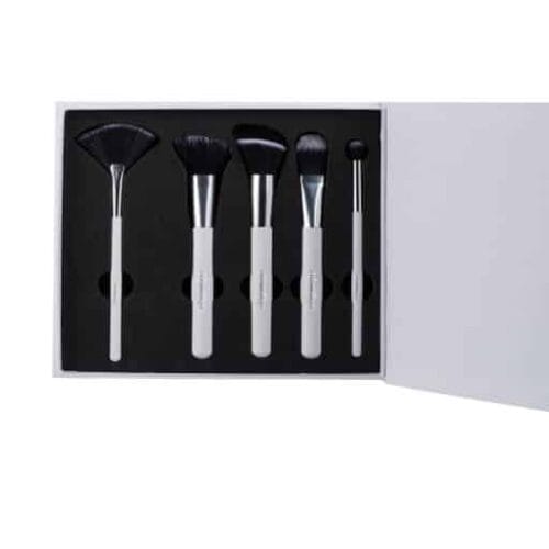 res_87471c72738666b25475df88e064ea97.jpg Set pensule machiaj DeLuxe, 5 piese in cutie si oglinda cosmetica cu 2 rafturi