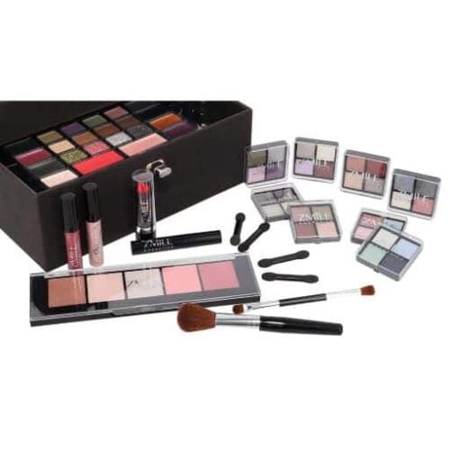 Trusa de machiaj "Delicate Beauty Velvety" Vegan, 74 piese, caseta catifea dark grey, ZmileCosmetics