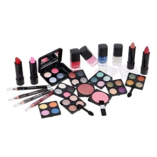 Trusa de Machiaj Vegan, 51 de piese, fard, ruj, blush, lac unghii, creion buze/ochi, geanta argintie, ZmileCosmetics