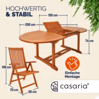 Masă extensibilă de grădină din lemn cu scaune rabatabile