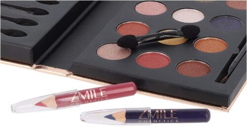 Set trusa de machiaj "Glam to go" si pensule machiaj DeLuxe, 5 piese in cutie