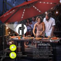 Umbrela de soare cu LED pentru terasa/gradina, din aluminiu premium, 330 cm, husa protectie, Tillvex®, reglabila in 6 directii, cu manivela, rotativa 360°, inclinabila, rezistenta UV50+, rosu